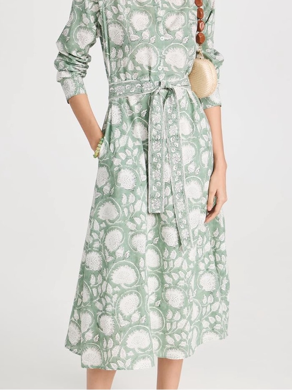 AREA Sage Green and White Printed Maxi Shirt Dress *don’t have belt